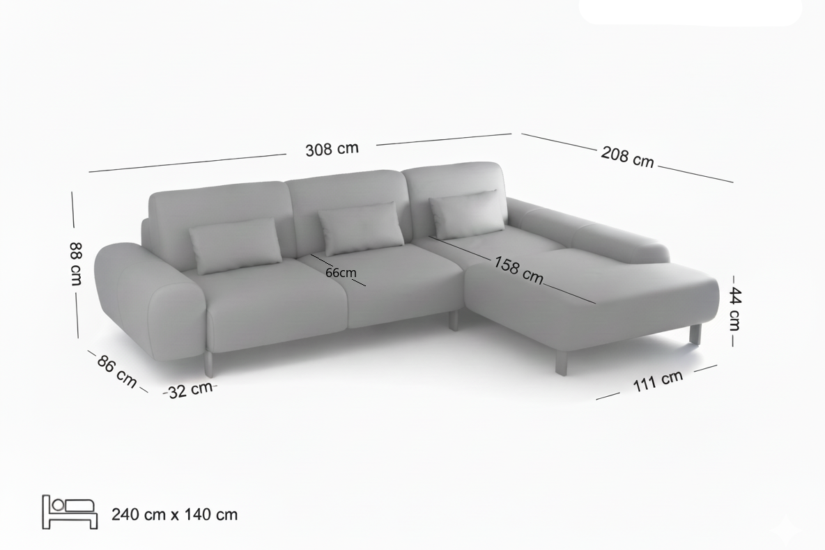 Milan hjørnesofa med sovefunksjon
