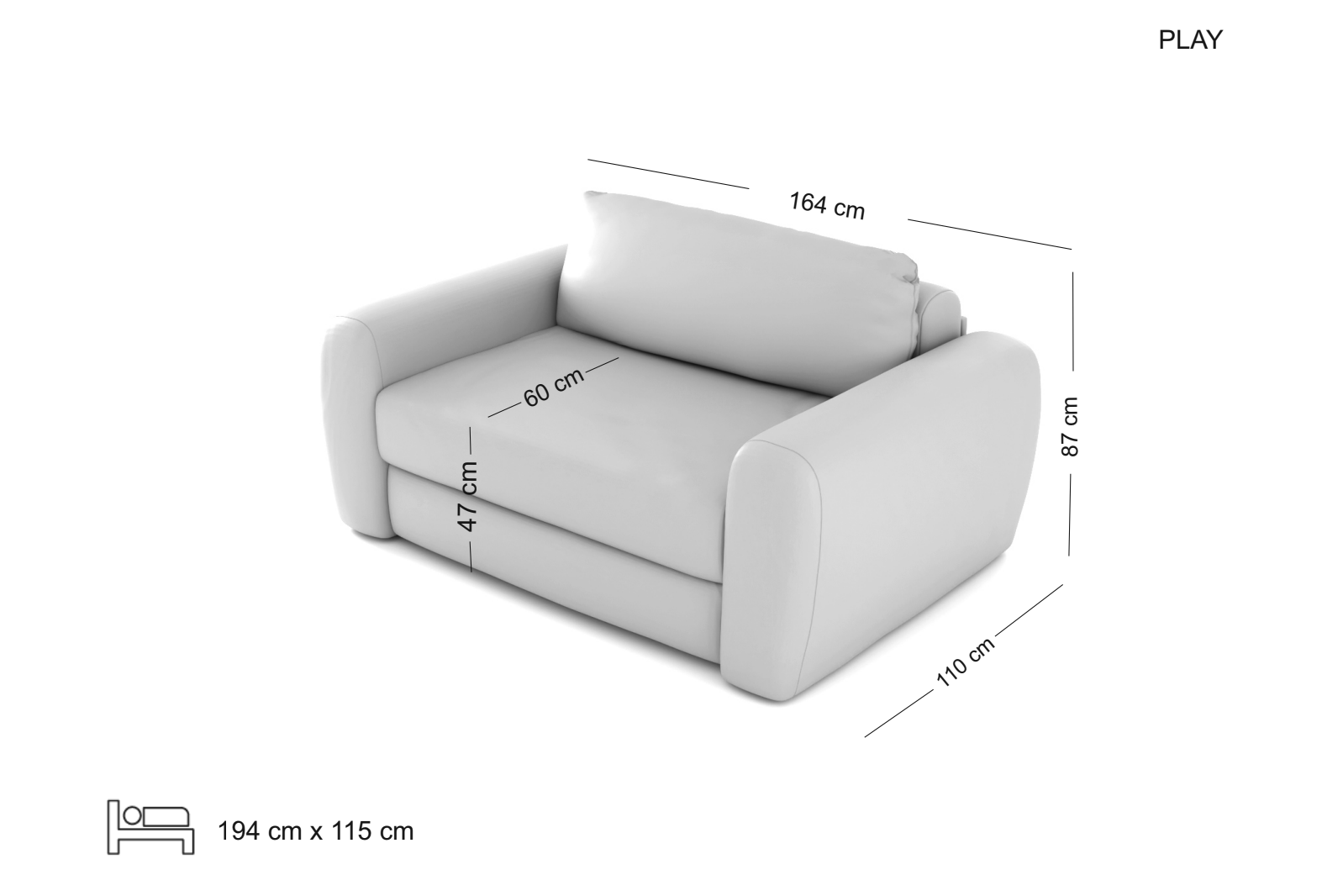 Play 2-seter sofa med sovefunksjon