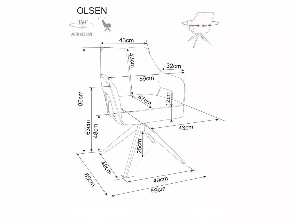 Olsen spisestol med sving- og returfunksjon
