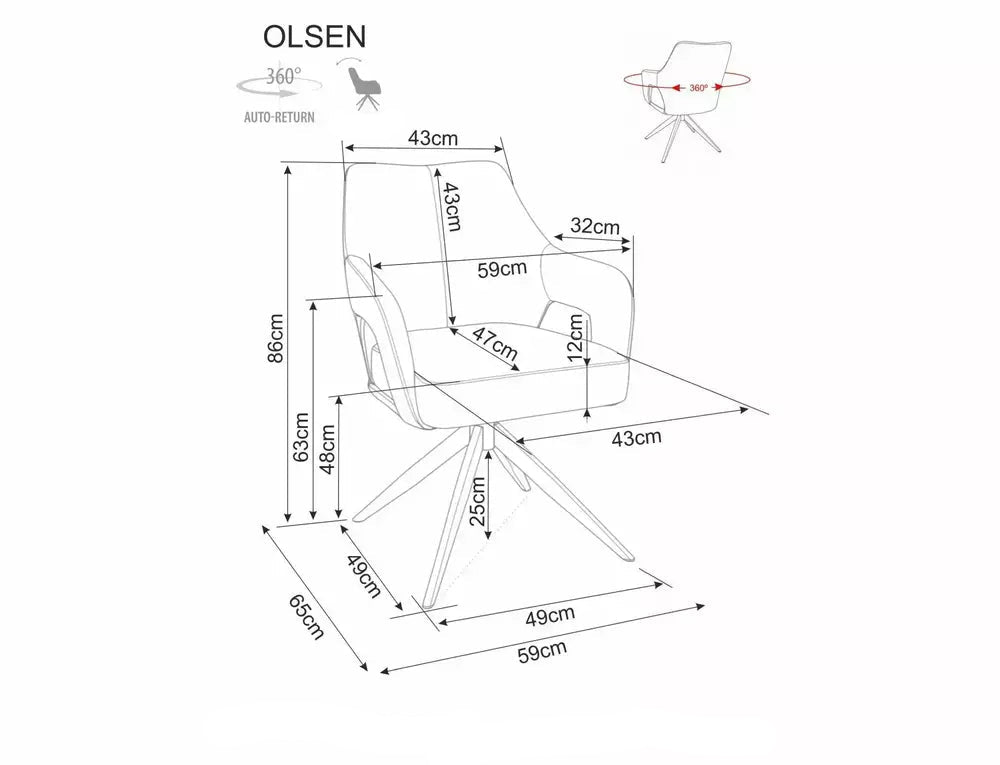 Olsen spisestol med sving- og returfunksjon